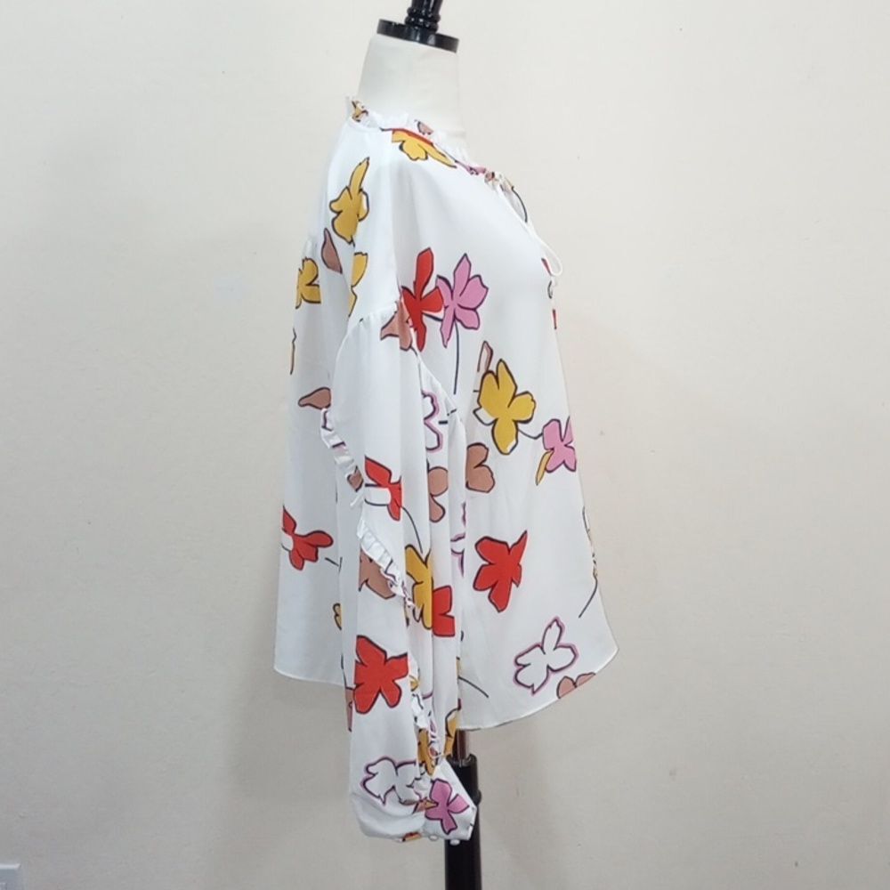 Ted Baker London Thurso Floral Print Stretch Woven Balloon Sleeve Blouse Size 4 - Picture 8 of 15